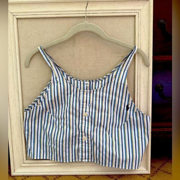 Polo by Rsalph Lauren striped button down cropped tank NWOT M/L - Picture 1 of 9